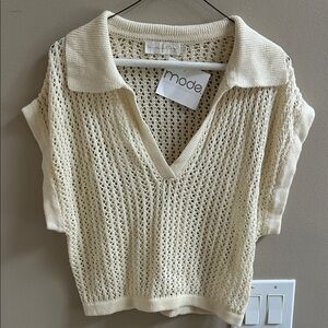 Beige Botany Golden Hour Crochet Collar Top Cream NWT Size Large